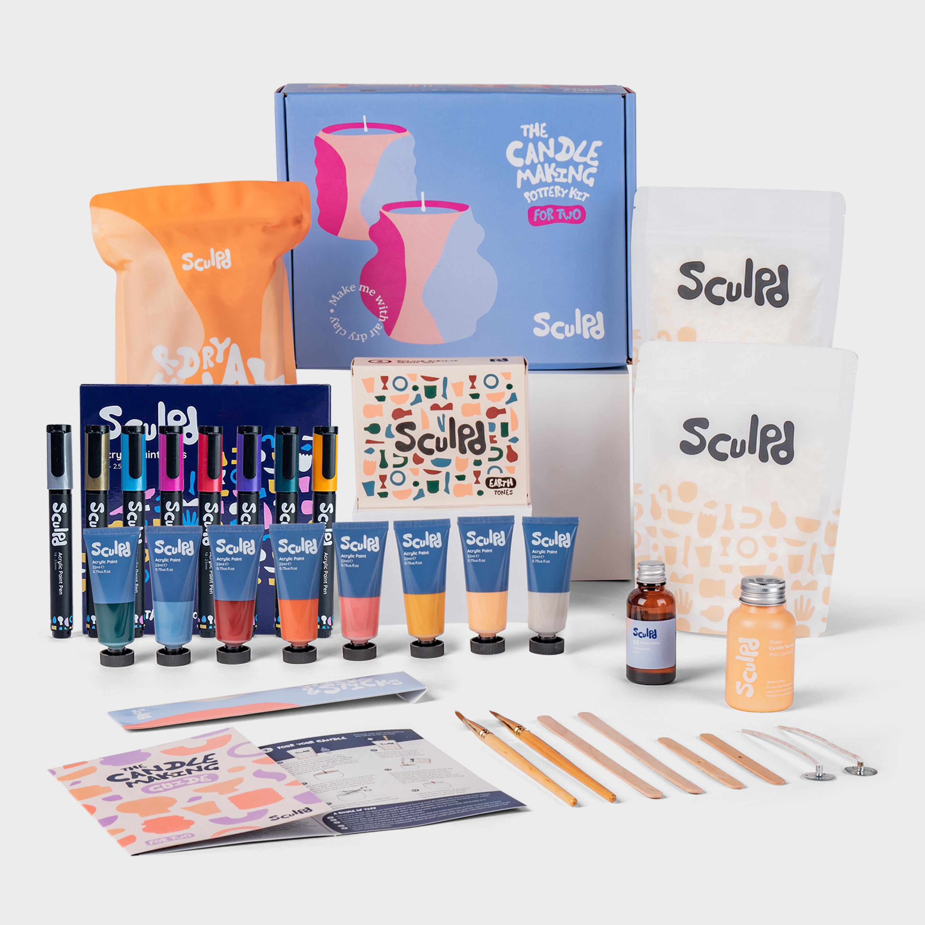 Sculpd candle making kit for two with earth paints, and metallic pens set