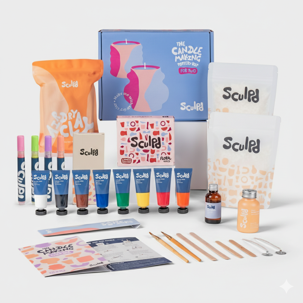 Sculpd candle making kit for two with floral paints, and modernist pens set