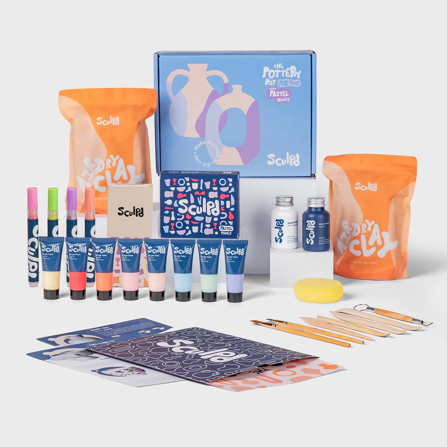 Sculpd pottery kit bundle with pastel paints, and modernist pens set