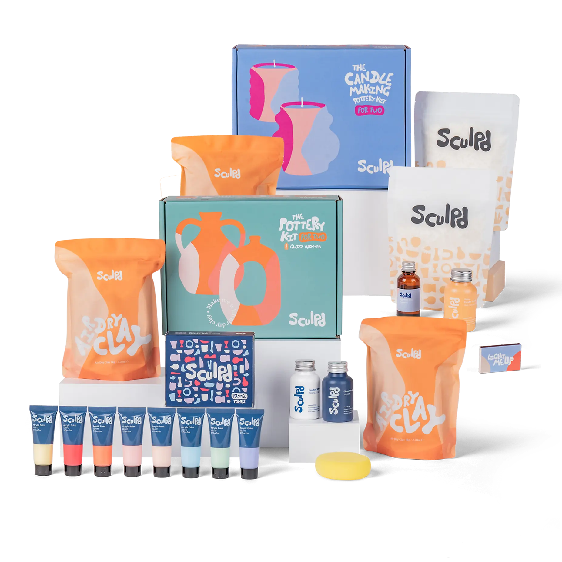 Pottery kit and candle making for two with pastel tones