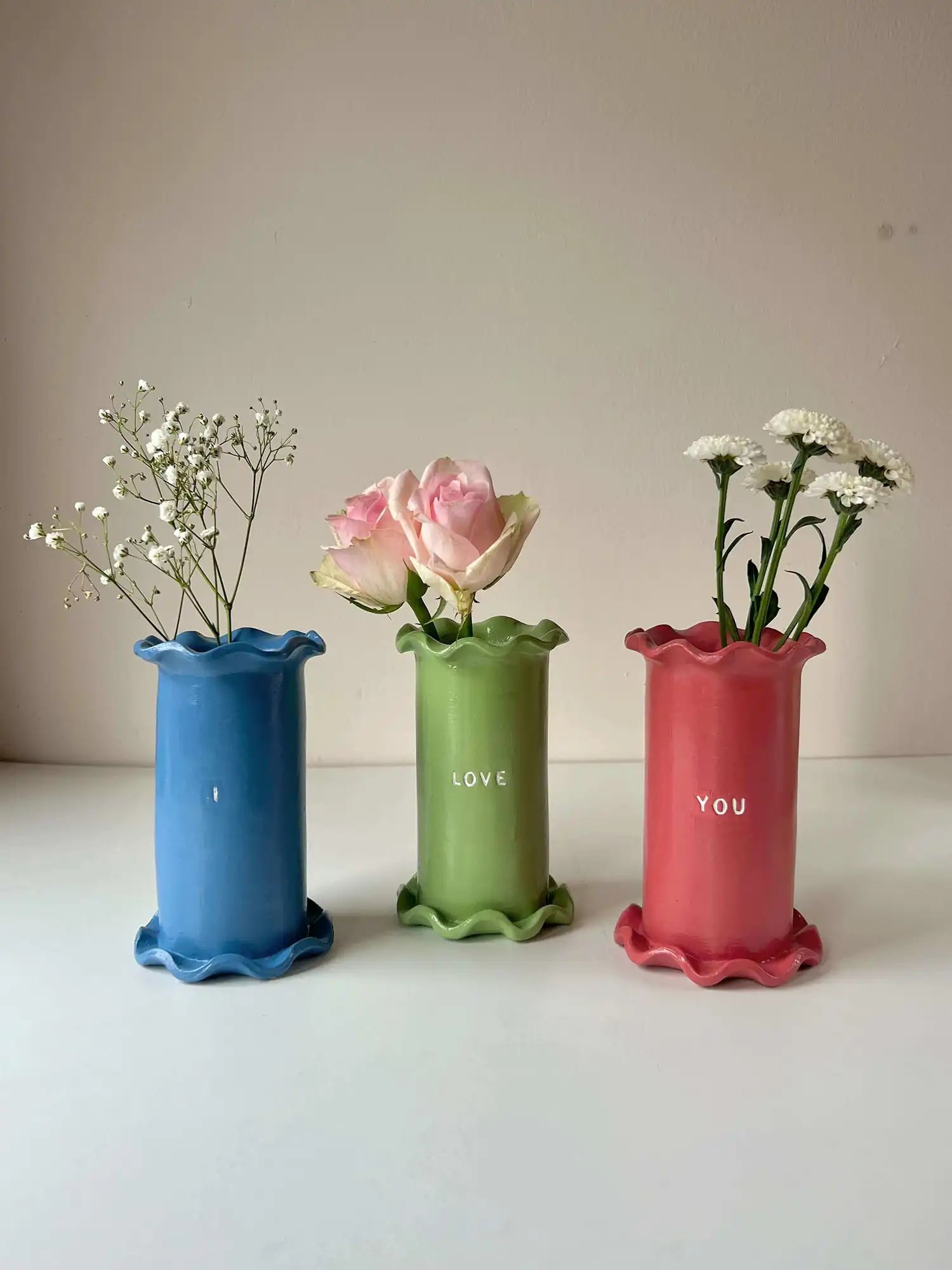 3 bud vases made with Sculpd pottery kit