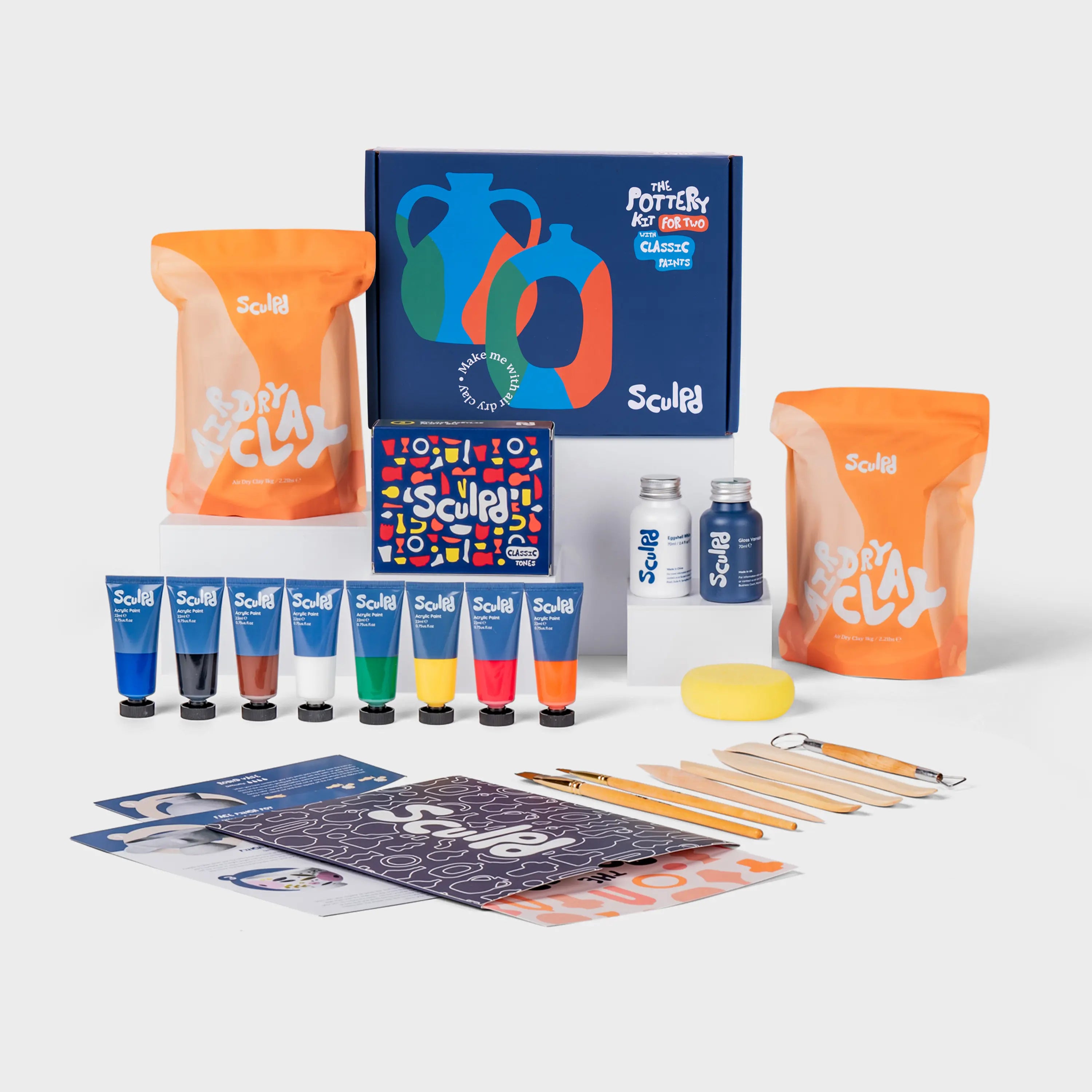 Pottery Kit for Two in Dark Blue Box with Classic Paints