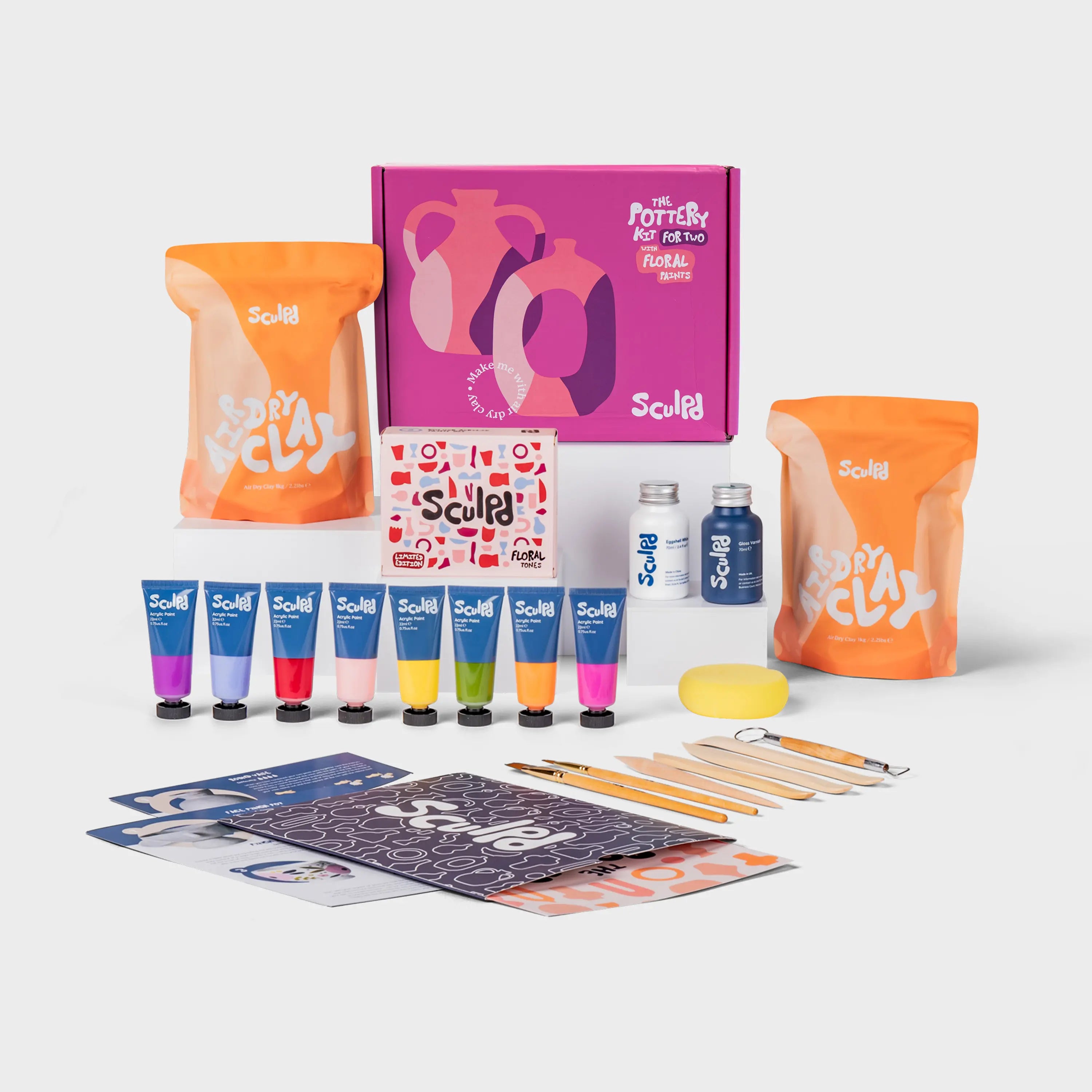 Pottery Kit for Two in Pink Box with Floral Paints and No Stamps